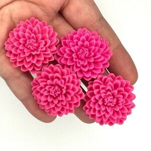 LOT OF 4 Hot Pink Flower Rings Bundle - Adjustable - SOLD AS IS